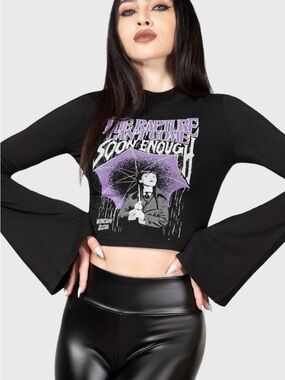 KILLSTAR x Wednesday Addams The Rapture Bell Sleeve Crop Top XL NWT Halloween